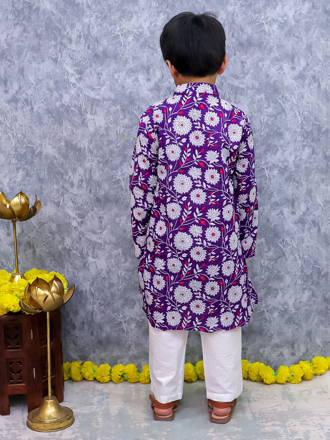 Unbind Purple Floral Embroidered Kurta Pajama Set for Boys