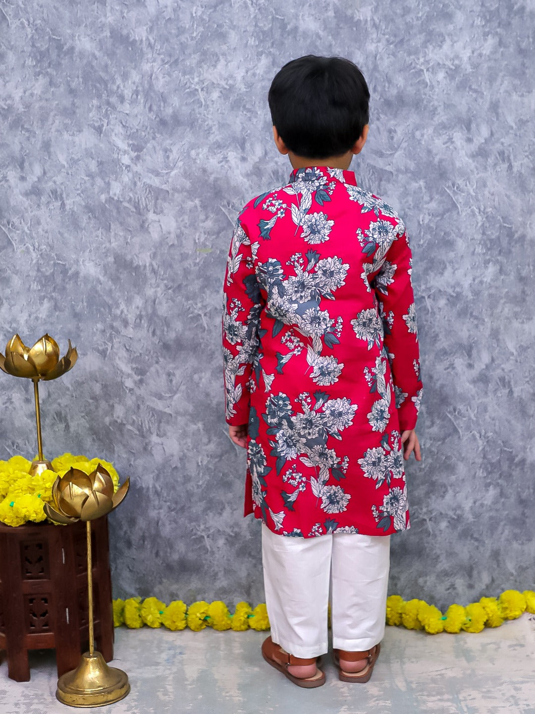 Unbind Red & Blue Floral Printed Kurta Pajama Set for Boys