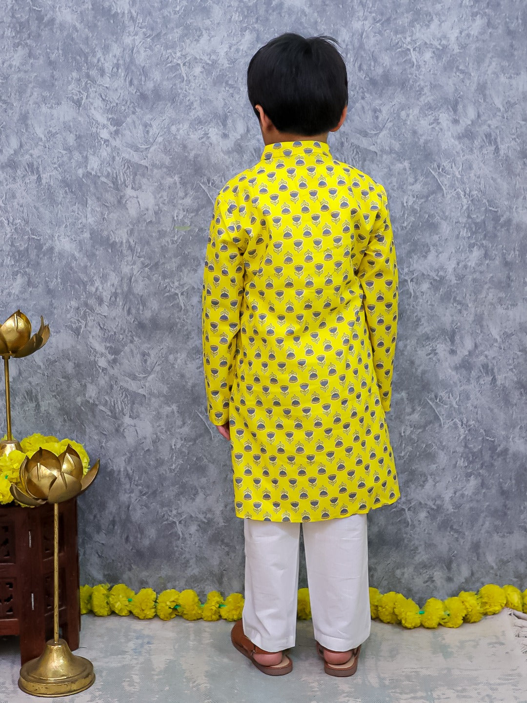 Unbind Yellow Printed Kurta Pajama Set for Boys