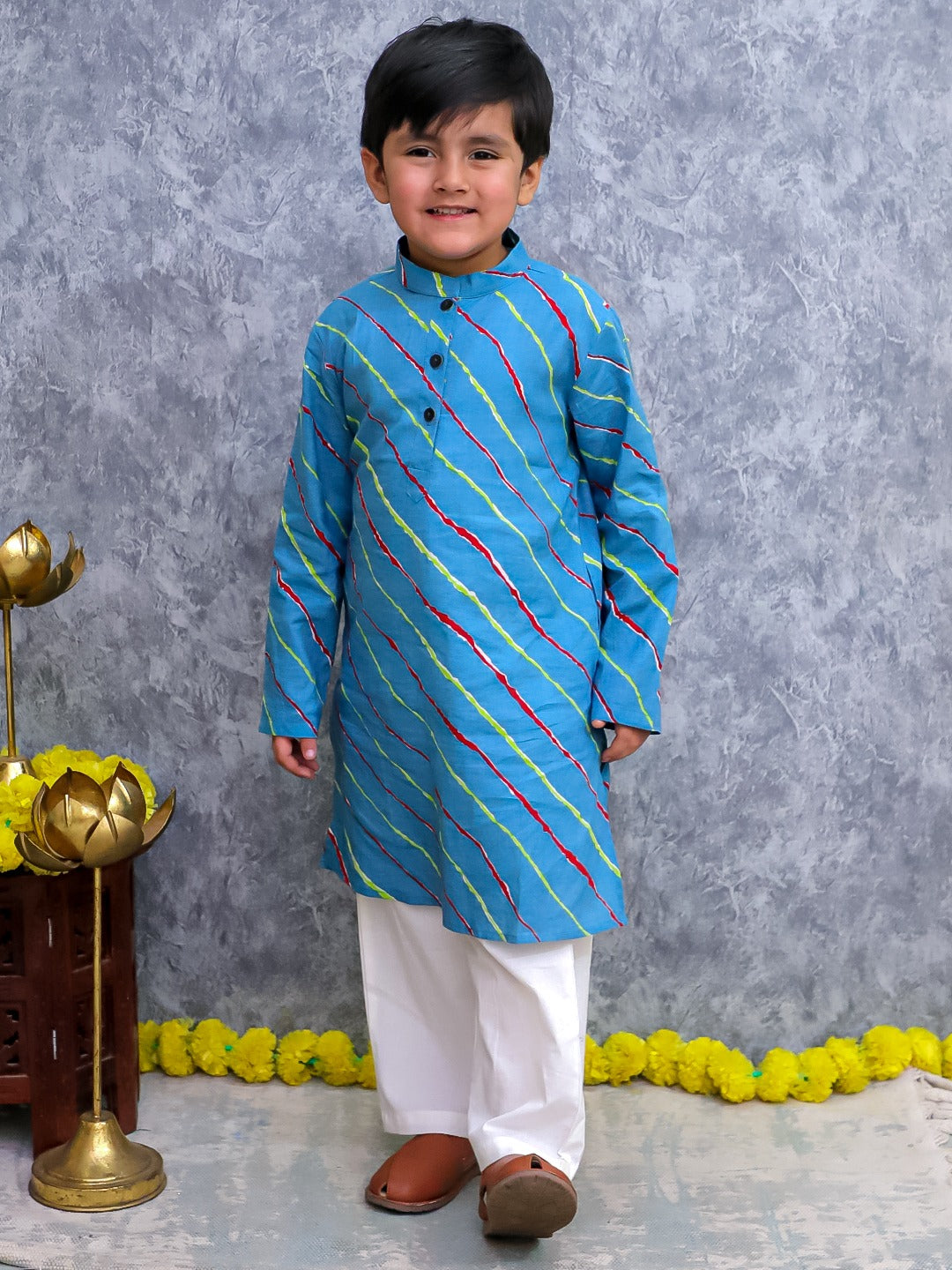 Unbind Blue Multicolor Striped Kurta Pajama Set for Boys