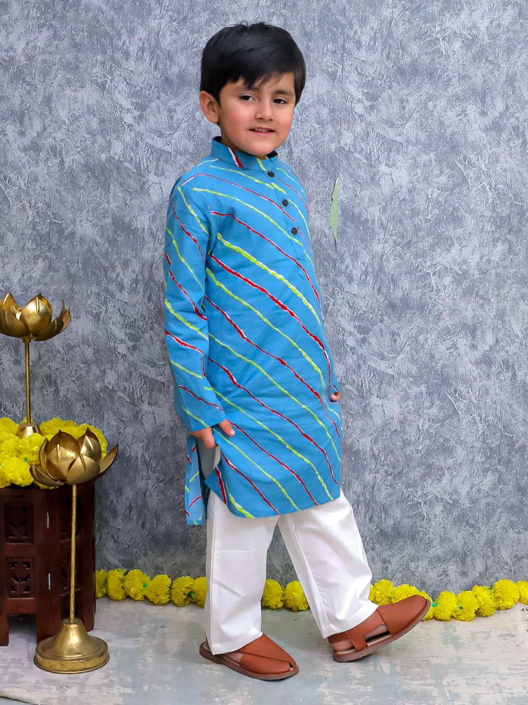 Unbind Blue Multicolor Striped Kurta Pajama Set for Boys