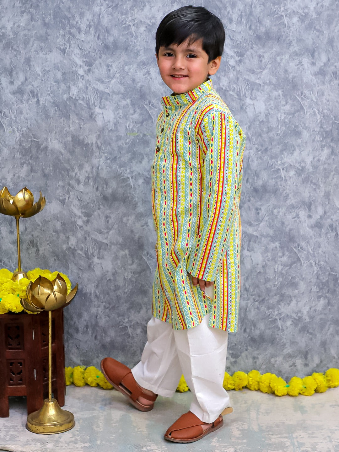 Unbind Multicolor Tribal Stripe Kurta Pajama Set for Boys