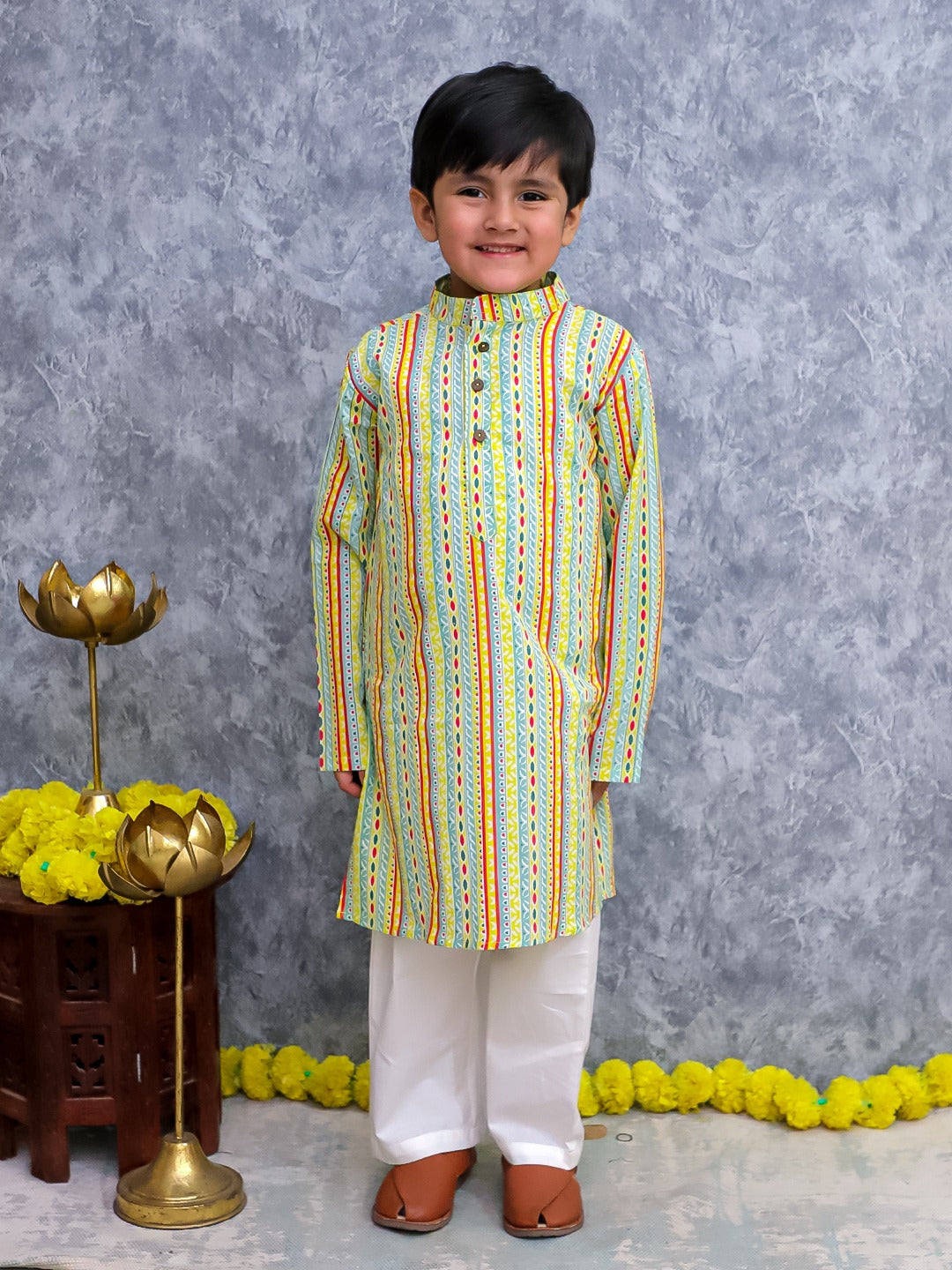 Unbind Multicolor Tribal Stripe Kurta Pajama Set for Boys