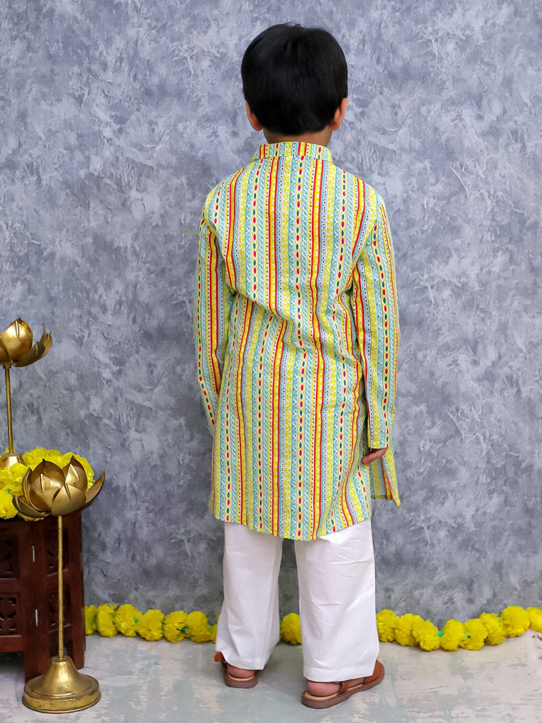 Unbind Multicolor Tribal Stripe Kurta Pajama Set for Boys