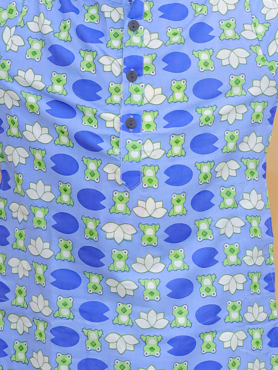 "Lily Pond Vibes – Boys' Blue & Green Printed Kurta Set"