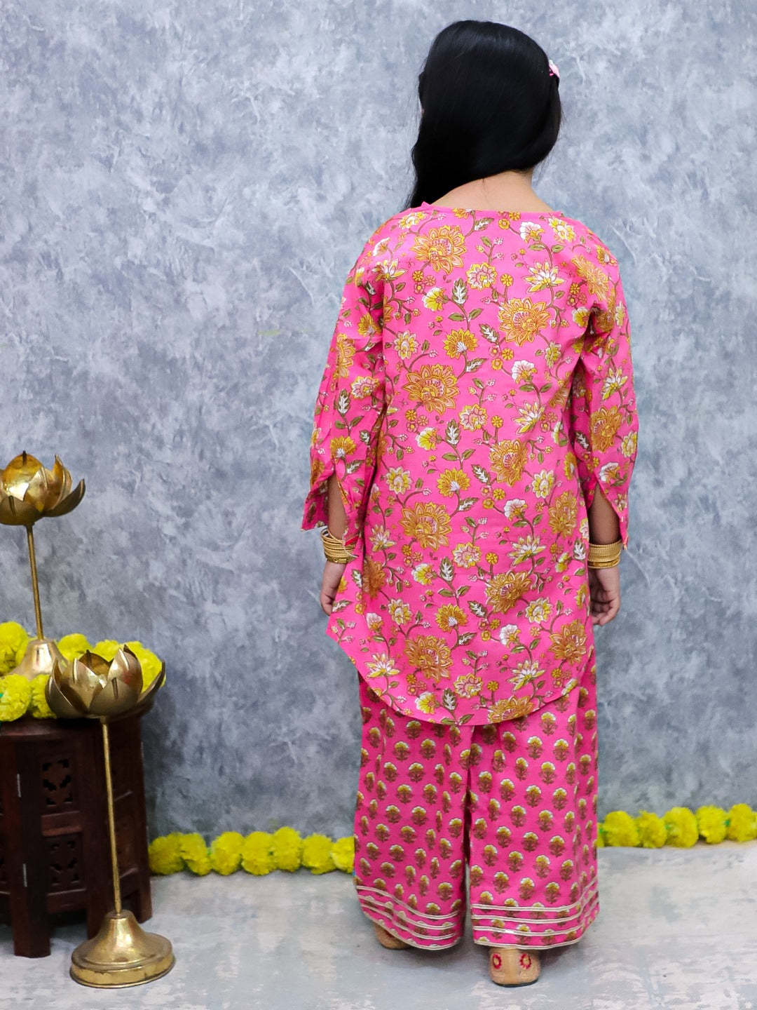 Unbind Pink Floral Kurta Set for Girls – Festive Ethnic Wear