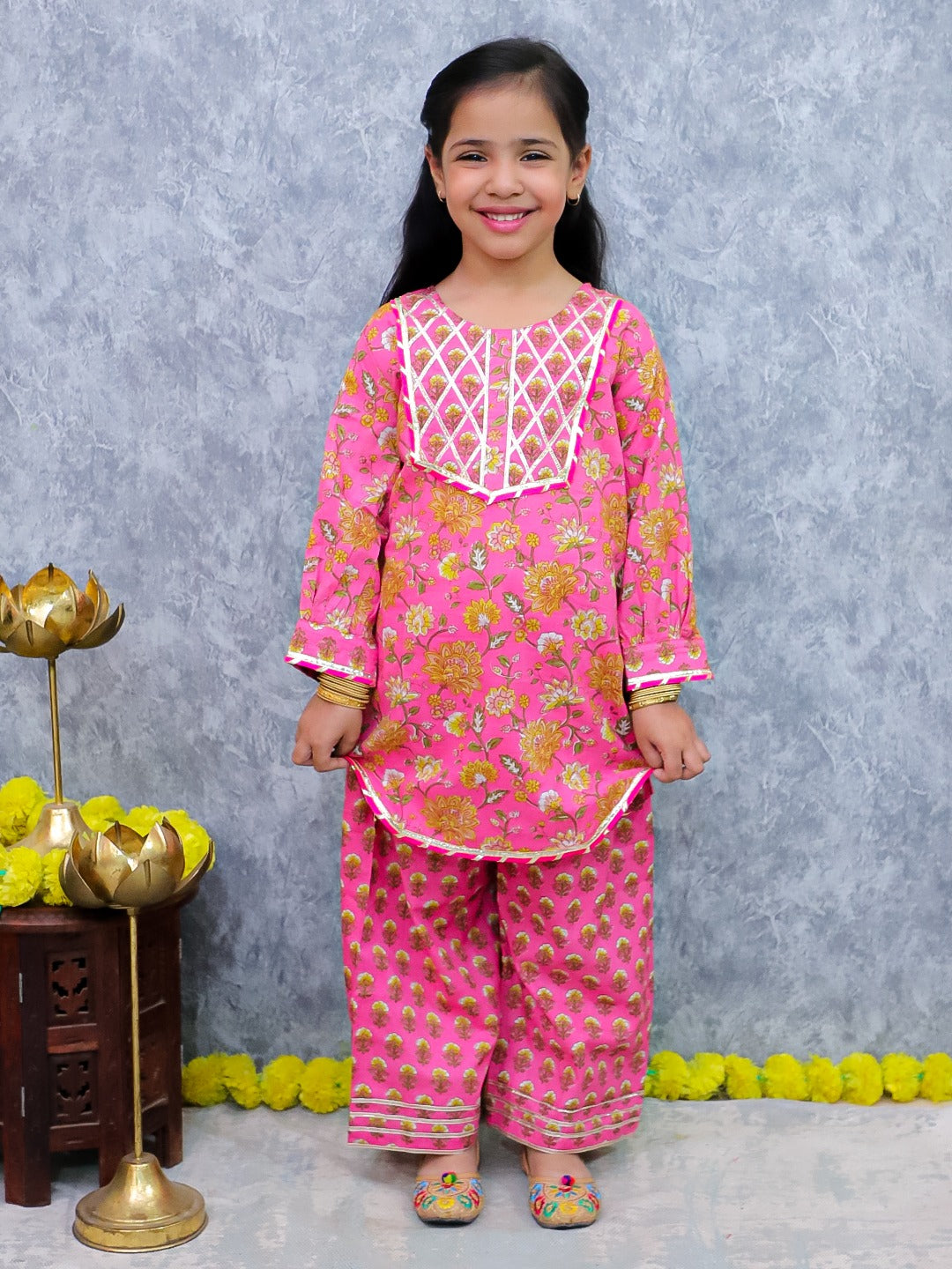 Unbind Pink Floral Kurta Set for Girls – Festive Ethnic Wear