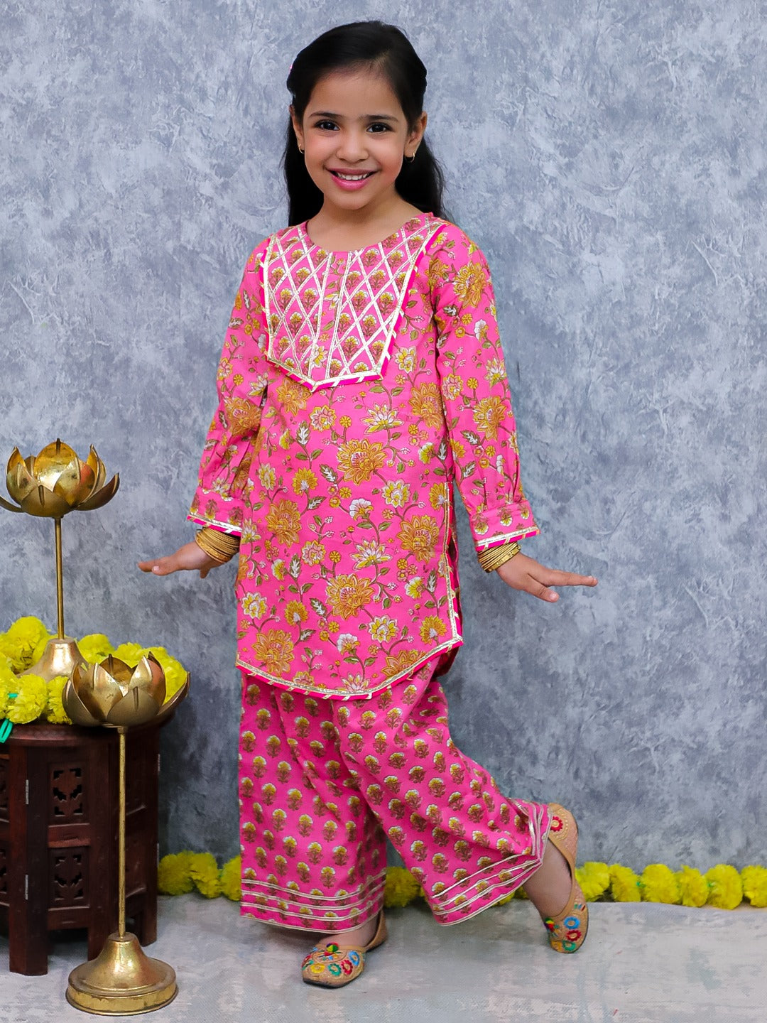 Unbind Pink Floral Kurta Set for Girls – Festive Ethnic Wear