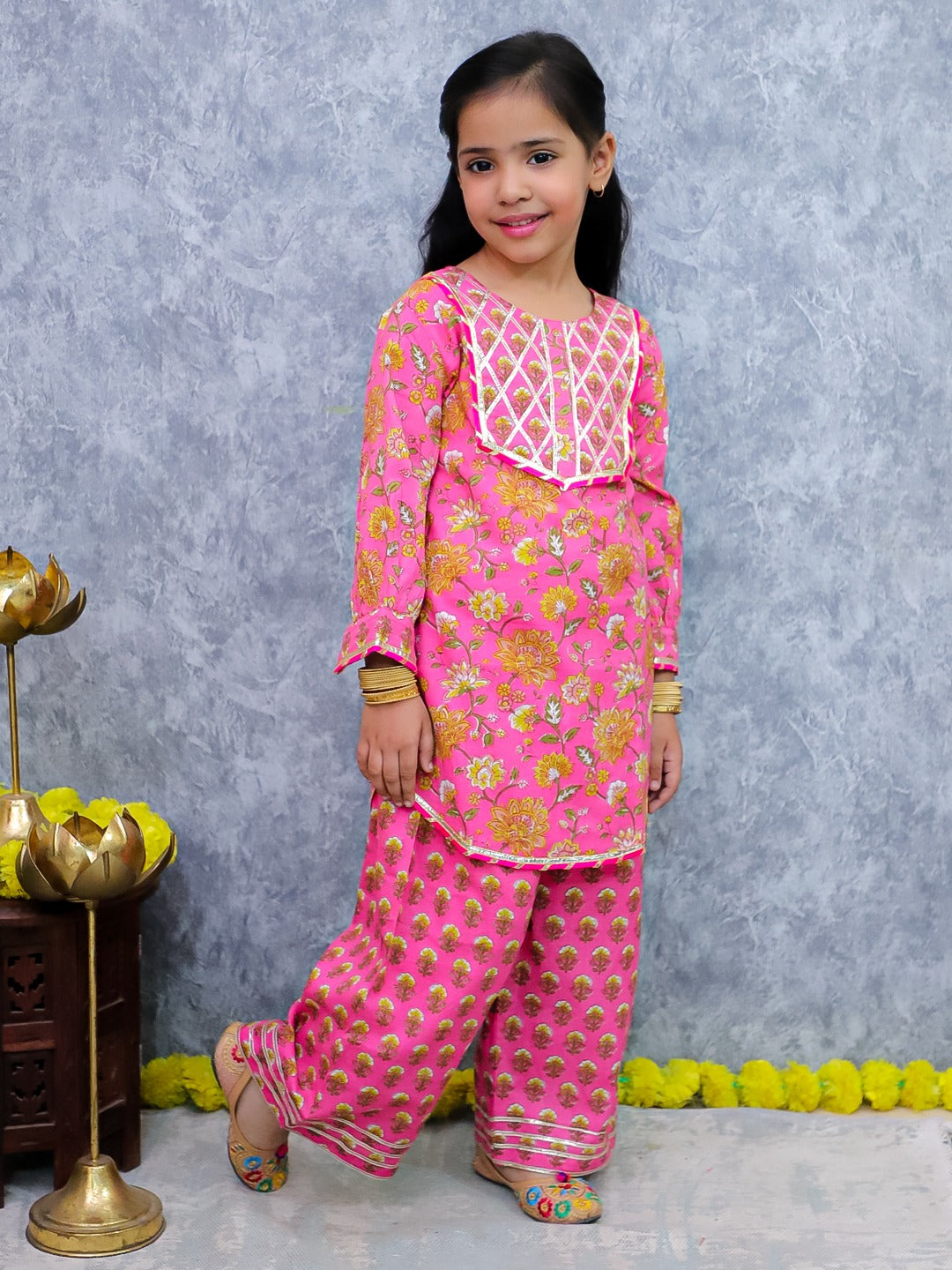 Unbind Pink Floral Kurta Set for Girls – Festive Ethnic Wear