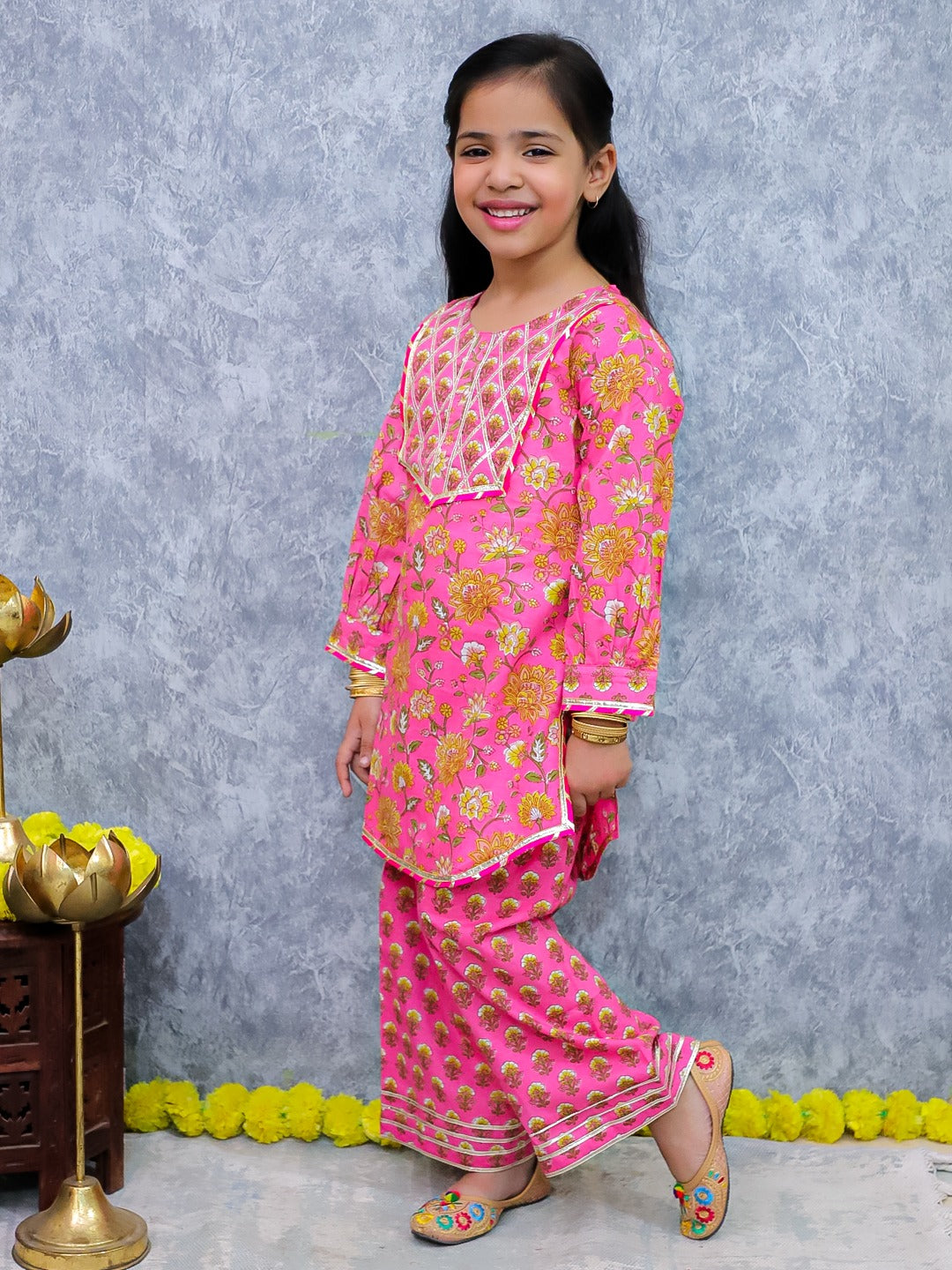 Unbind Pink Floral Kurta Set for Girls – Festive Ethnic Wear
