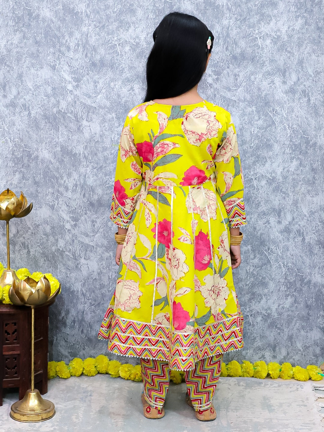Unbind Girls Yellow Floral Kurta & Pant Set – Festive Ethnic Outfit