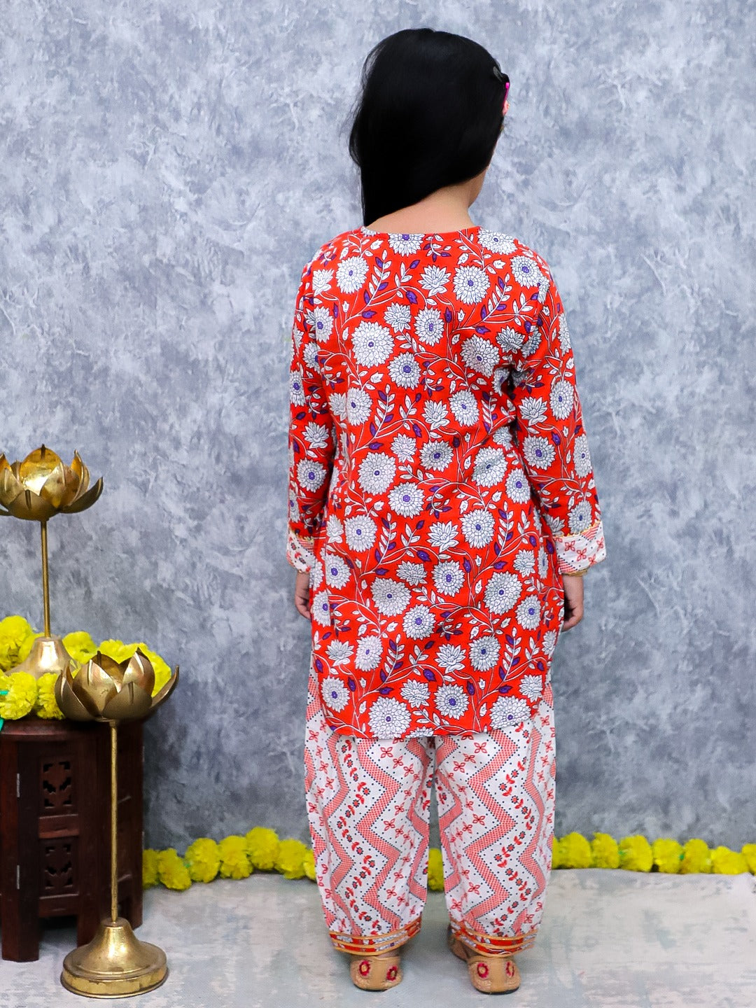 Unbind Girls Red Floral Kurta Set | Festive Indian Wear for Kids