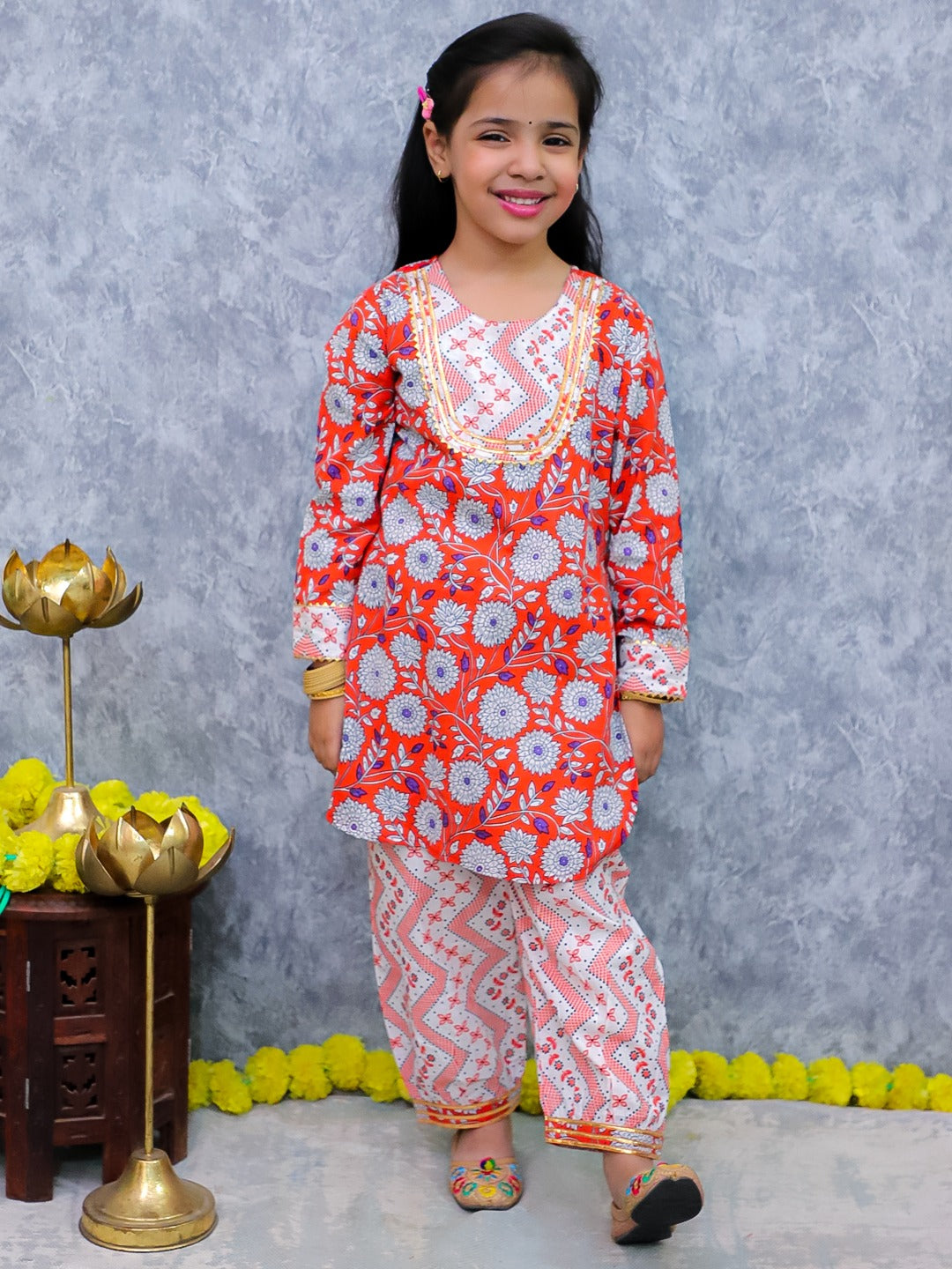 Unbind Girls Red Floral Kurta Set | Festive Indian Wear for Kids