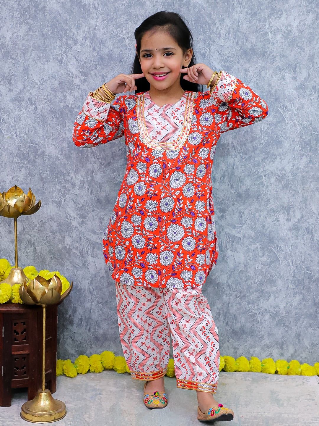 Unbind Girls Red Floral Kurta Set | Festive Indian Wear for Kids