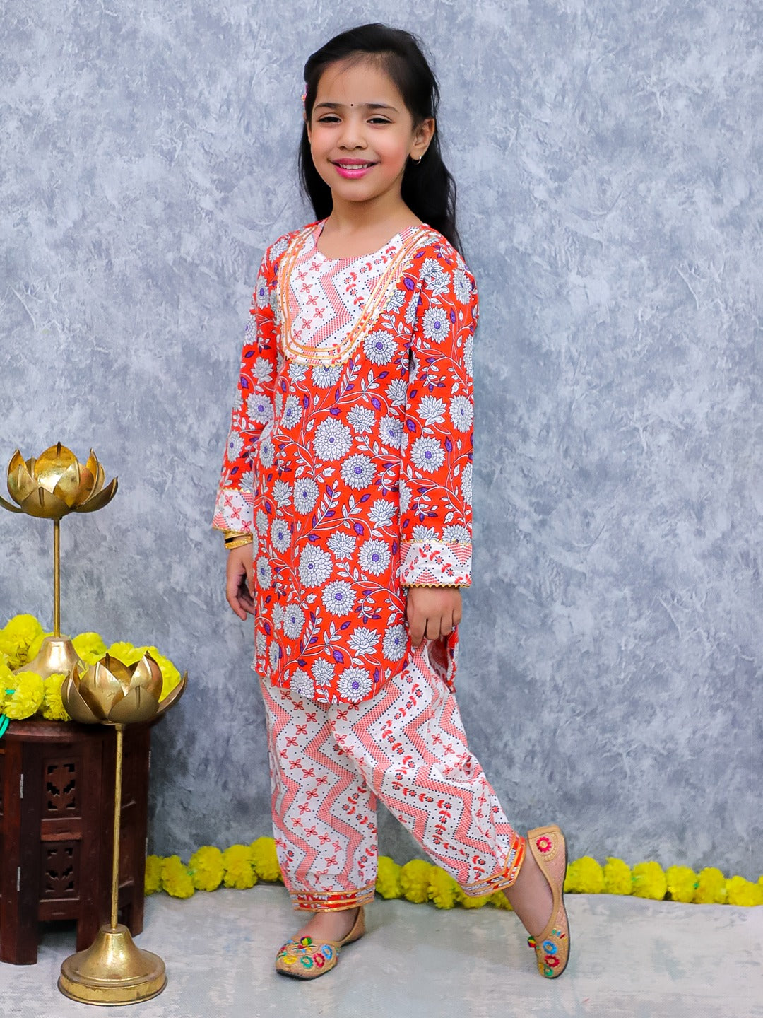 Unbind Girls Red Floral Kurta Set | Festive Indian Wear for Kids