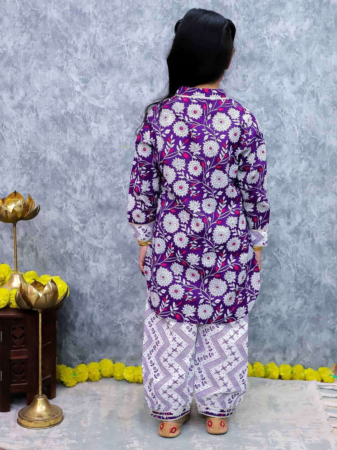 Unbind Girls Purple Floral Kurta Set - Festive Indian Kids Outfit