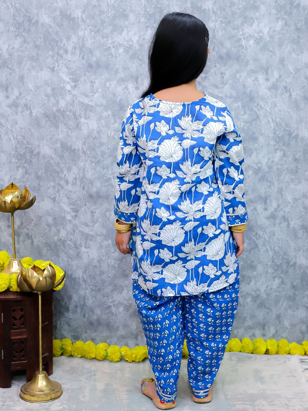 Unbind Girls Blue Floral Kurta Set | Festive Indian Kids Outfit