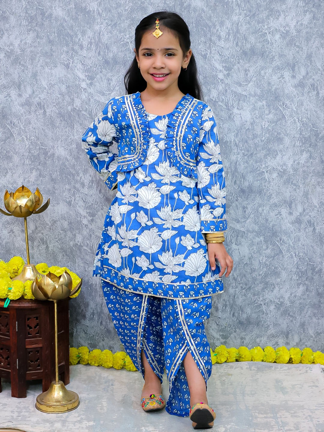 Unbind Girls Blue Floral Kurta Set | Festive Indian Kids Outfit