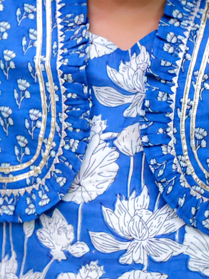 Unbind Girls Blue Floral Kurta Set | Festive Indian Kids Outfit