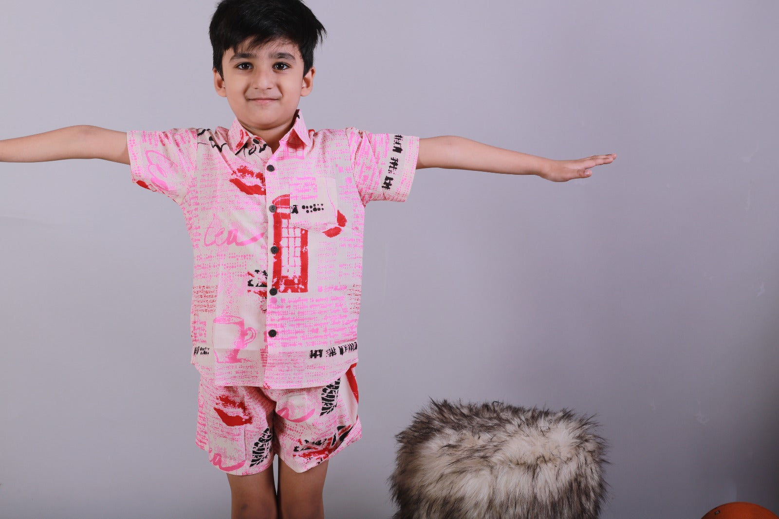 Unbind Boys Pink Printed Co-Ord Set – Trendy Summer Outfit for Kids