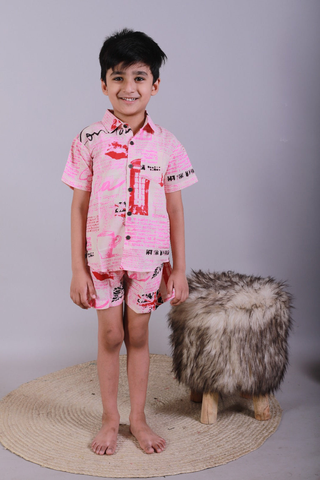 Unbind Boys Pink Printed Co-Ord Set – Trendy Summer Outfit for Kids