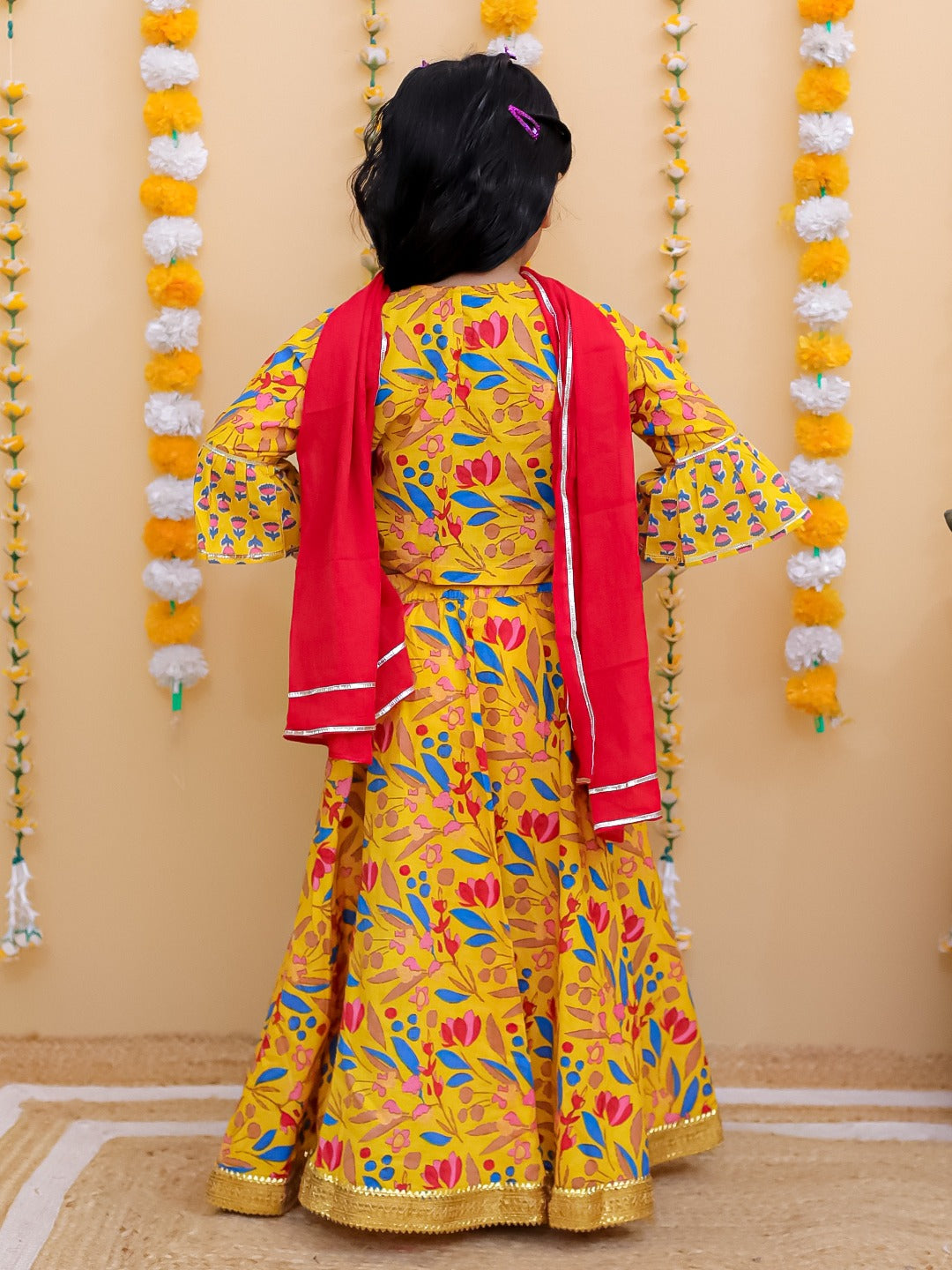Unbind Girls Yellow Floral Lehenga Choli Set | Festive Ethnic Wear