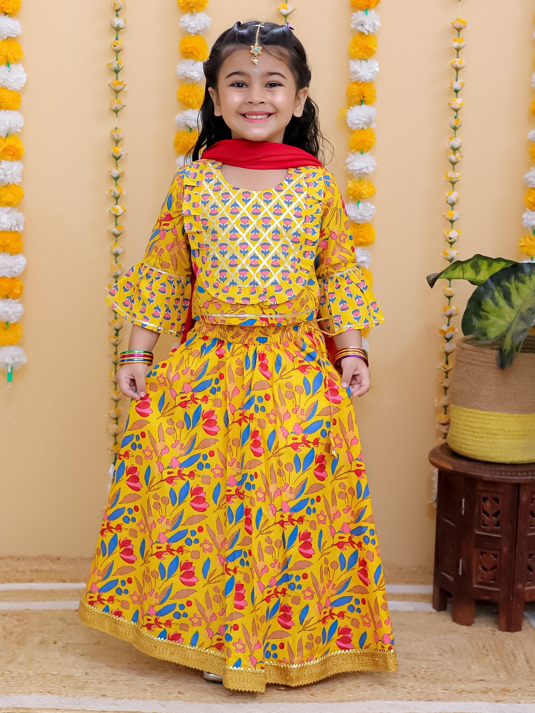 Unbind Girls Yellow Floral Lehenga Choli Set | Festive Ethnic Wear
