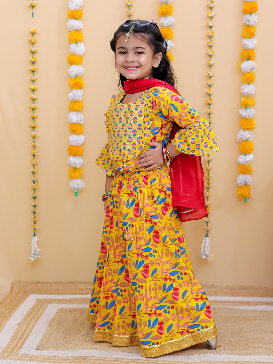 Unbind Girls Yellow Floral Lehenga Choli Set | Festive Ethnic Wear