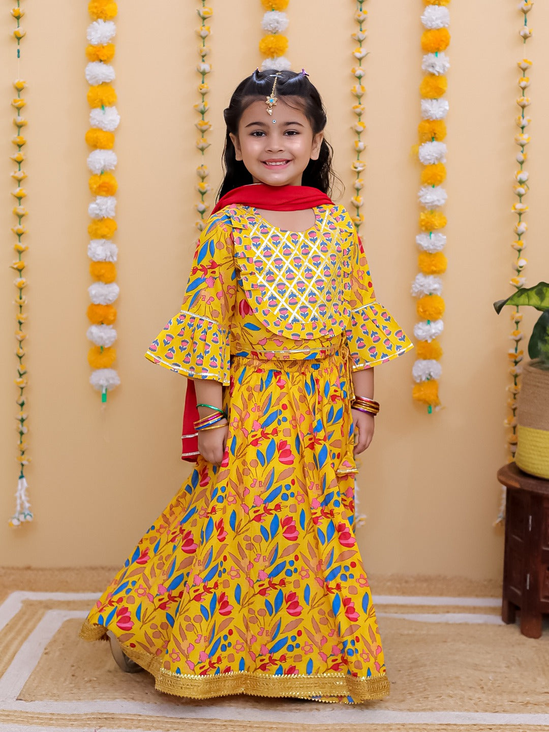 Unbind Girls Yellow Floral Lehenga Choli Set | Festive Ethnic Wear