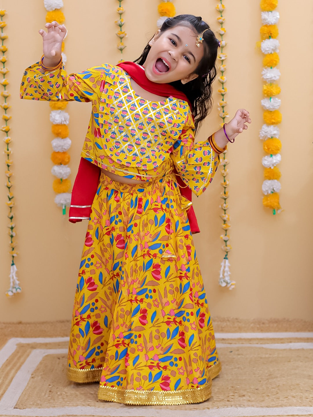 Unbind Girls Yellow Floral Lehenga Choli Set | Festive Ethnic Wear