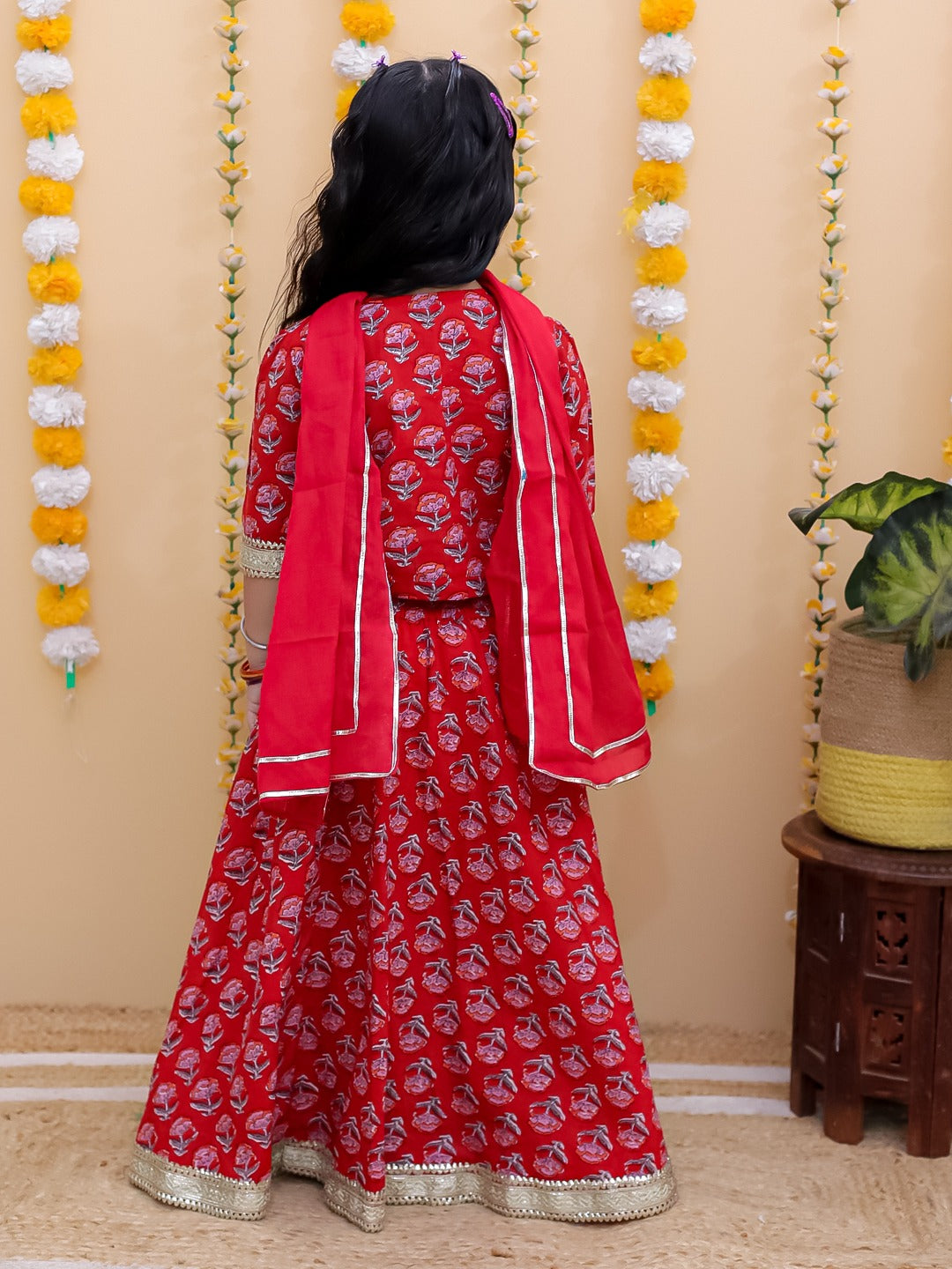 Unbind Girls Red Printed Lehenga Choli Set | Traditional Festive Wear