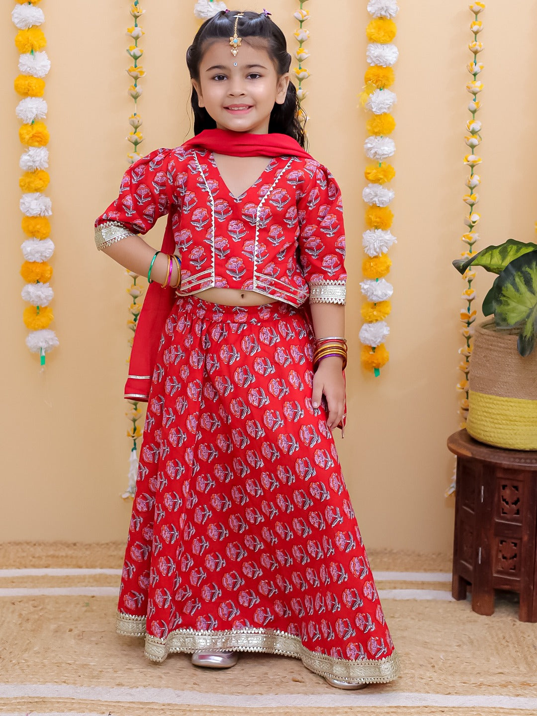 Unbind Girls Red Printed Lehenga Choli Set | Traditional Festive Wear