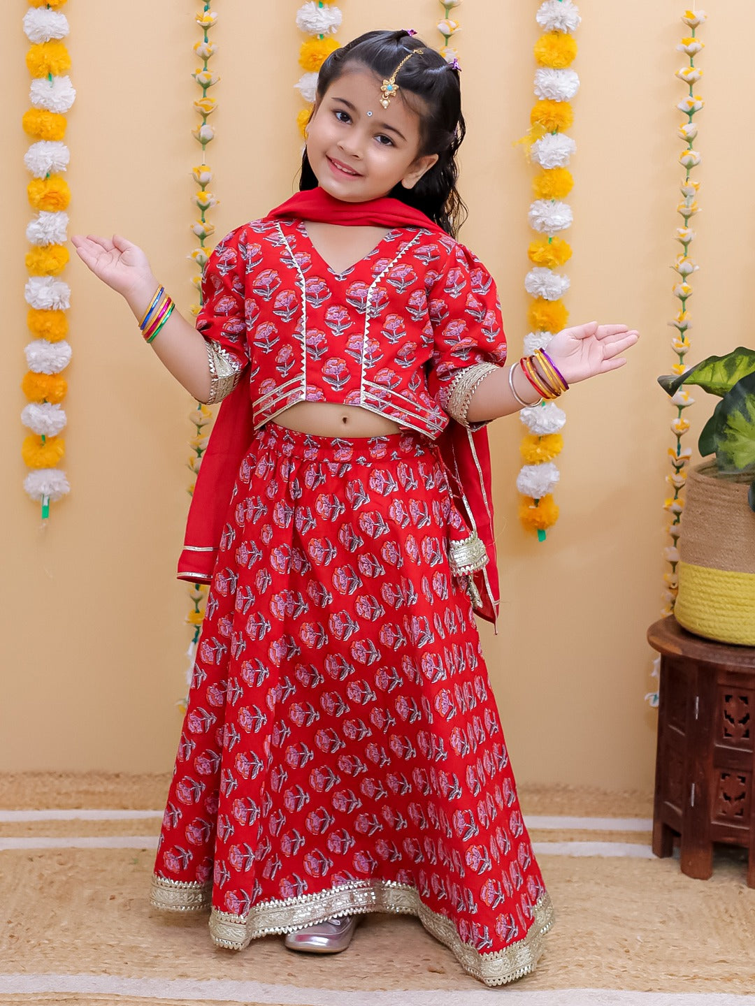Unbind Girls Red Printed Lehenga Choli Set | Traditional Festive Wear