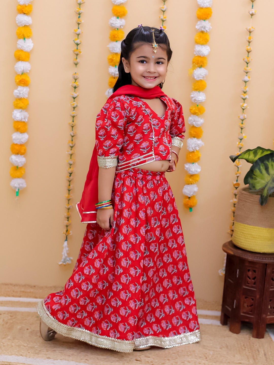 Unbind Girls Red Printed Lehenga Choli Set | Traditional Festive Wear