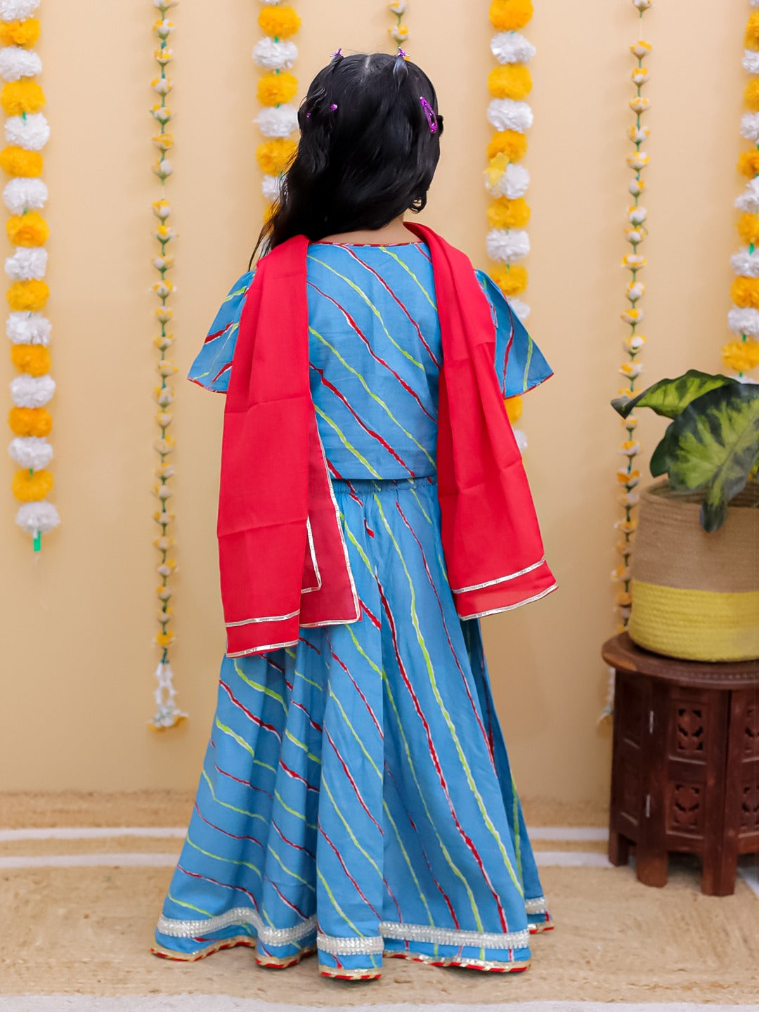 Unbind Girls Blue & Red Lehenga Choli Set with Jacket | Festive Ethnic Wear