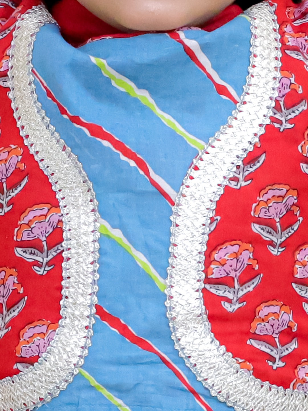 Unbind Girls Blue & Red Lehenga Choli Set with Jacket | Festive Ethnic Wear