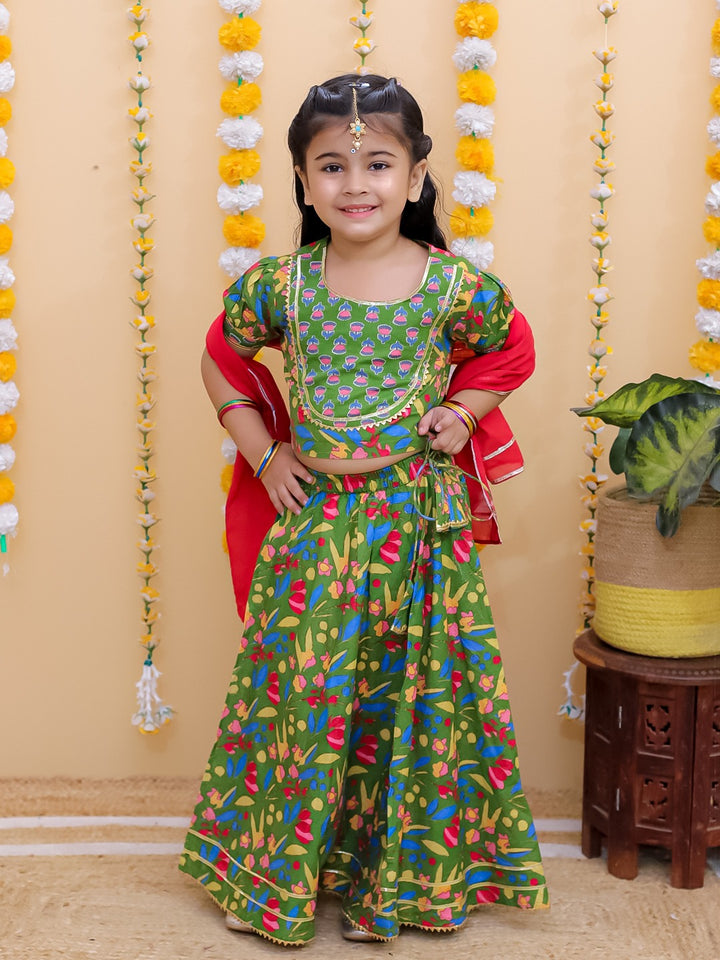 Unbind Girls Green Floral Lehenga Choli Set | Traditional Festive Wear