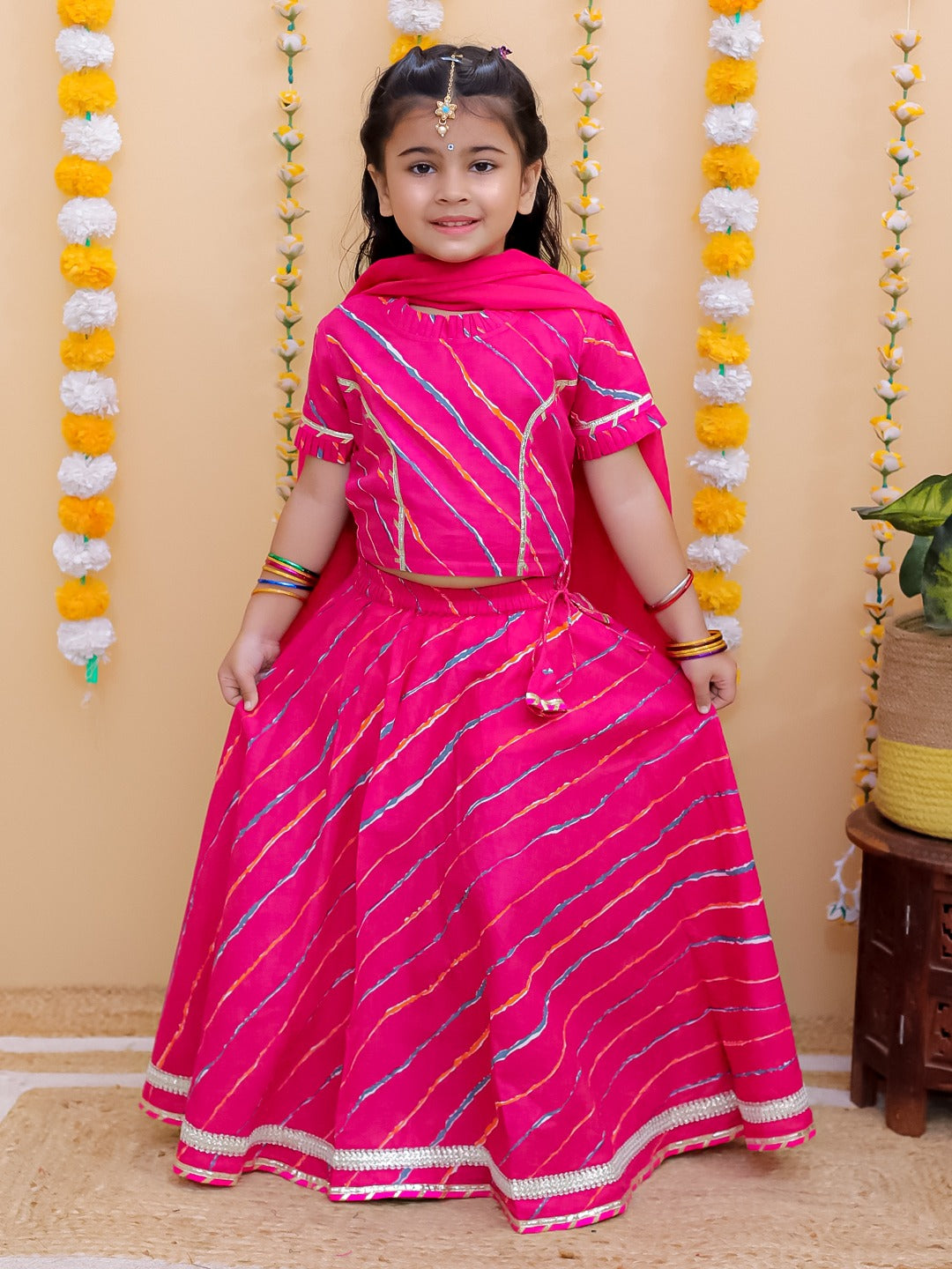 Unbind Girls Pink Bandhani Lehenga Choli Set | Festive Ethnic Wear