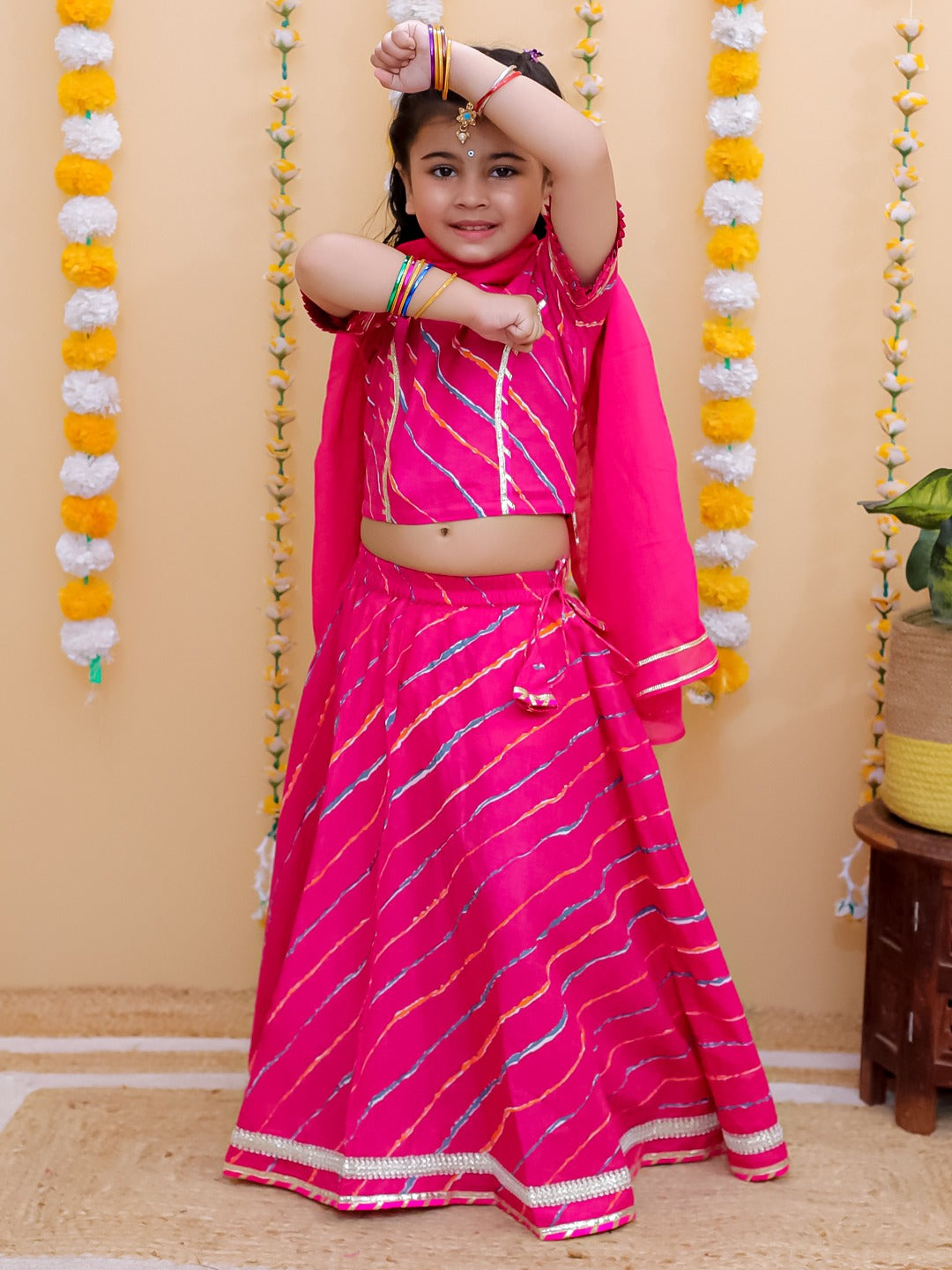 Unbind Girls Pink Bandhani Lehenga Choli Set | Festive Ethnic Wear