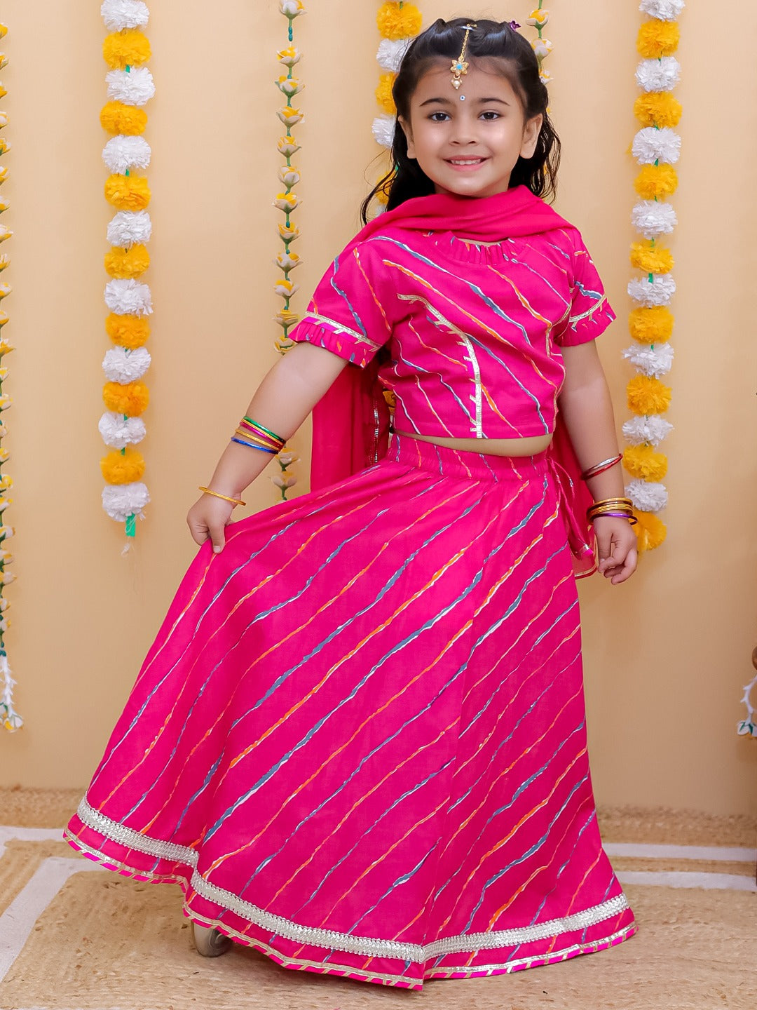 Unbind Girls Pink Bandhani Lehenga Choli Set | Festive Ethnic Wear