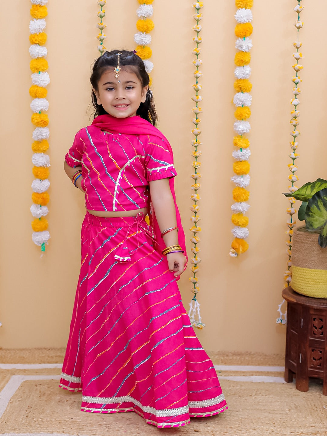 Unbind Girls Pink Bandhani Lehenga Choli Set | Festive Ethnic Wear