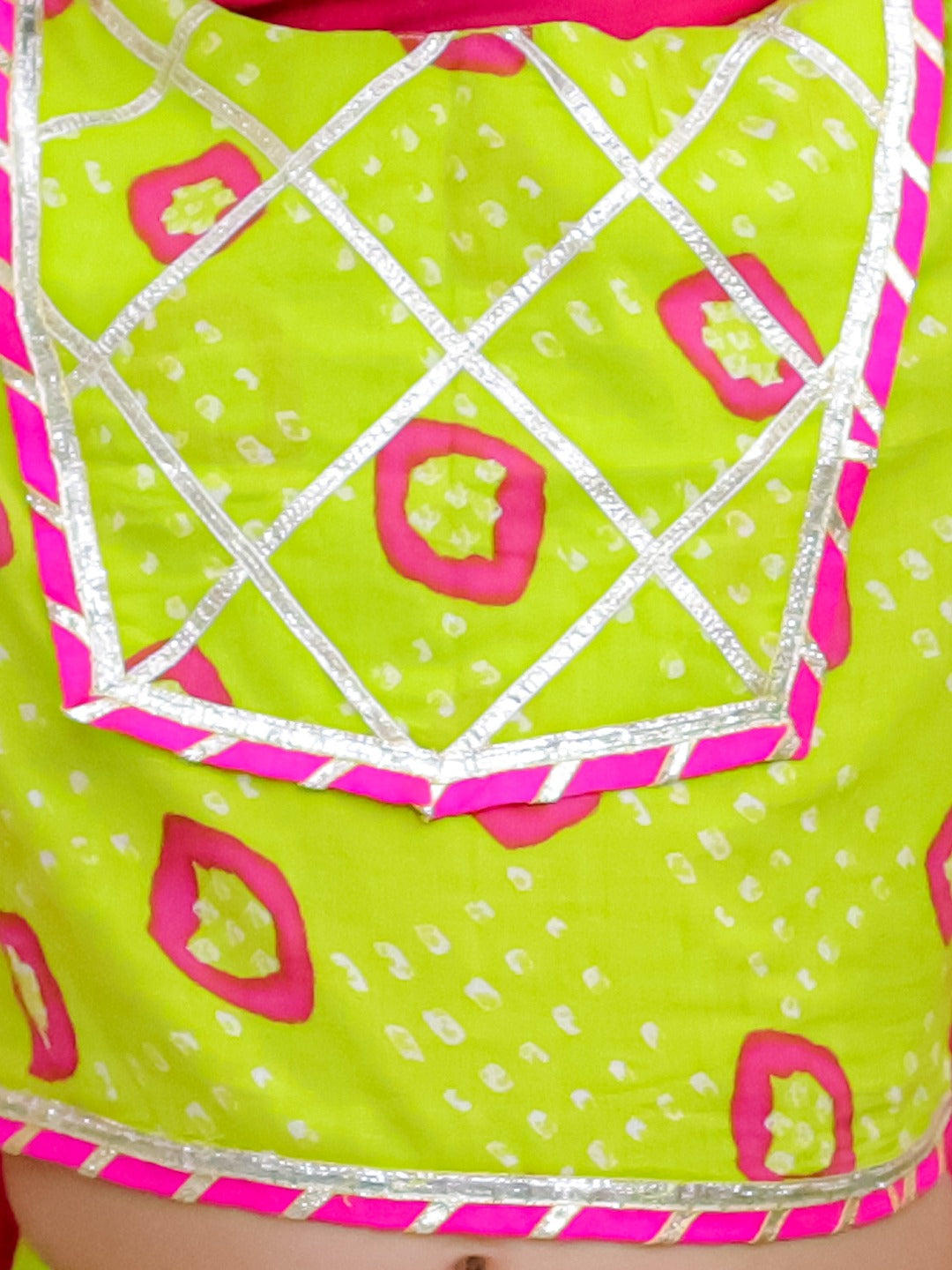 "Neon Charm – Girls' Lime Green Bandhani Lehenga Set"