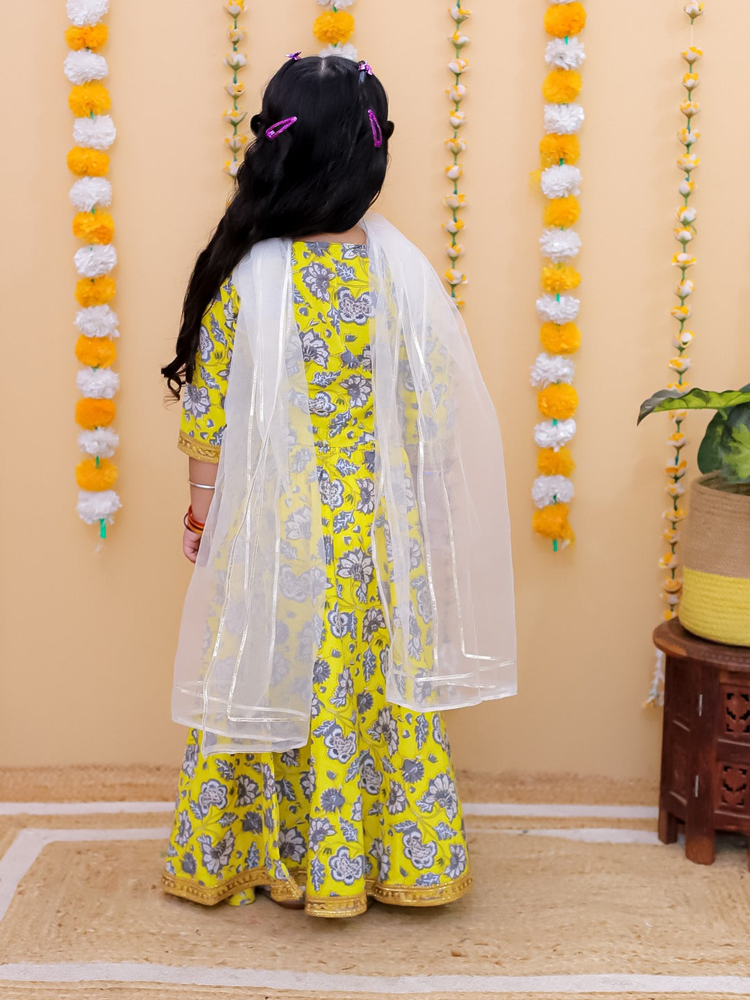 "Sunshine Bloom – Girls' Yellow Floral Lehenga Choli Set"