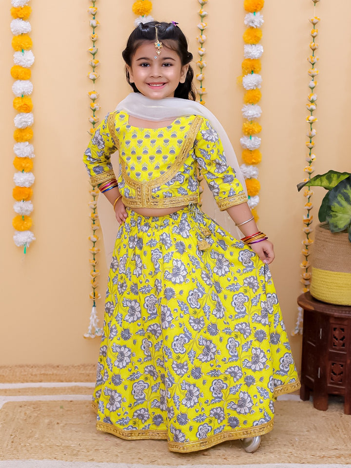 "Sunshine Bloom – Girls' Yellow Floral Lehenga Choli Set"