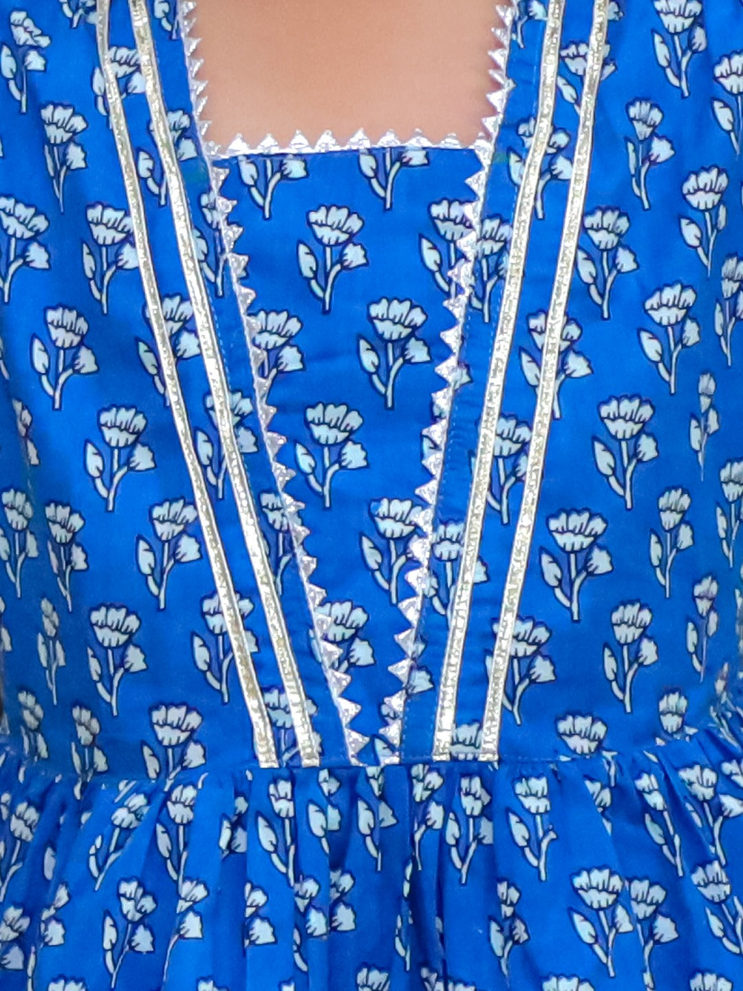 Girls Blue Floral Kurta Sharara Set | Ethnic Festive Wear