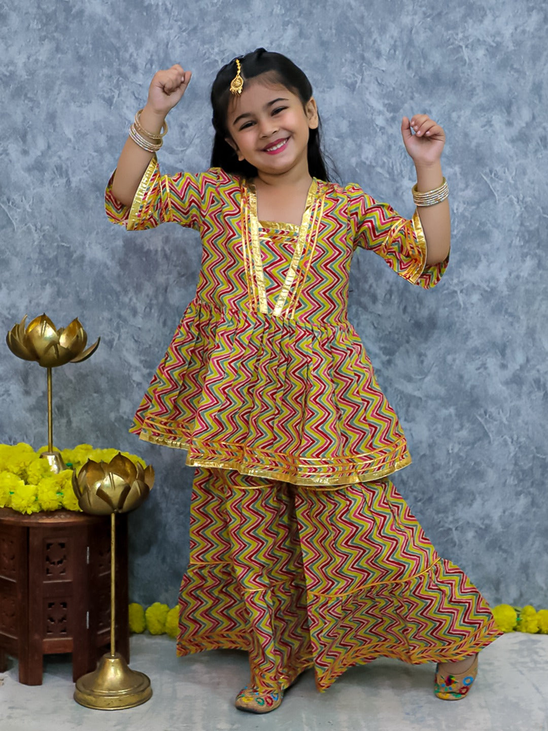 Unbind Girls Multicolor Zigzag Kurta Sharara Set | Festive Ethnic Wear