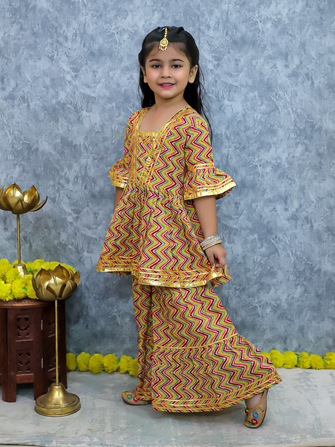 Unbind Girls Multicolor Zigzag Kurta Sharara Set | Festive Ethnic Wear