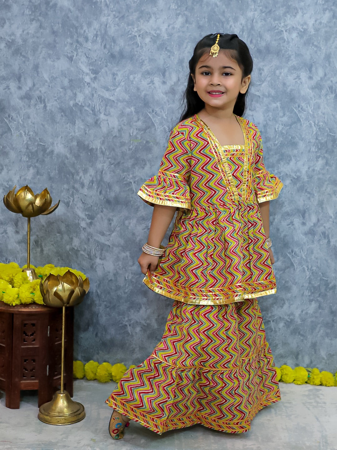 Unbind Girls Multicolor Zigzag Kurta Sharara Set | Festive Ethnic Wear