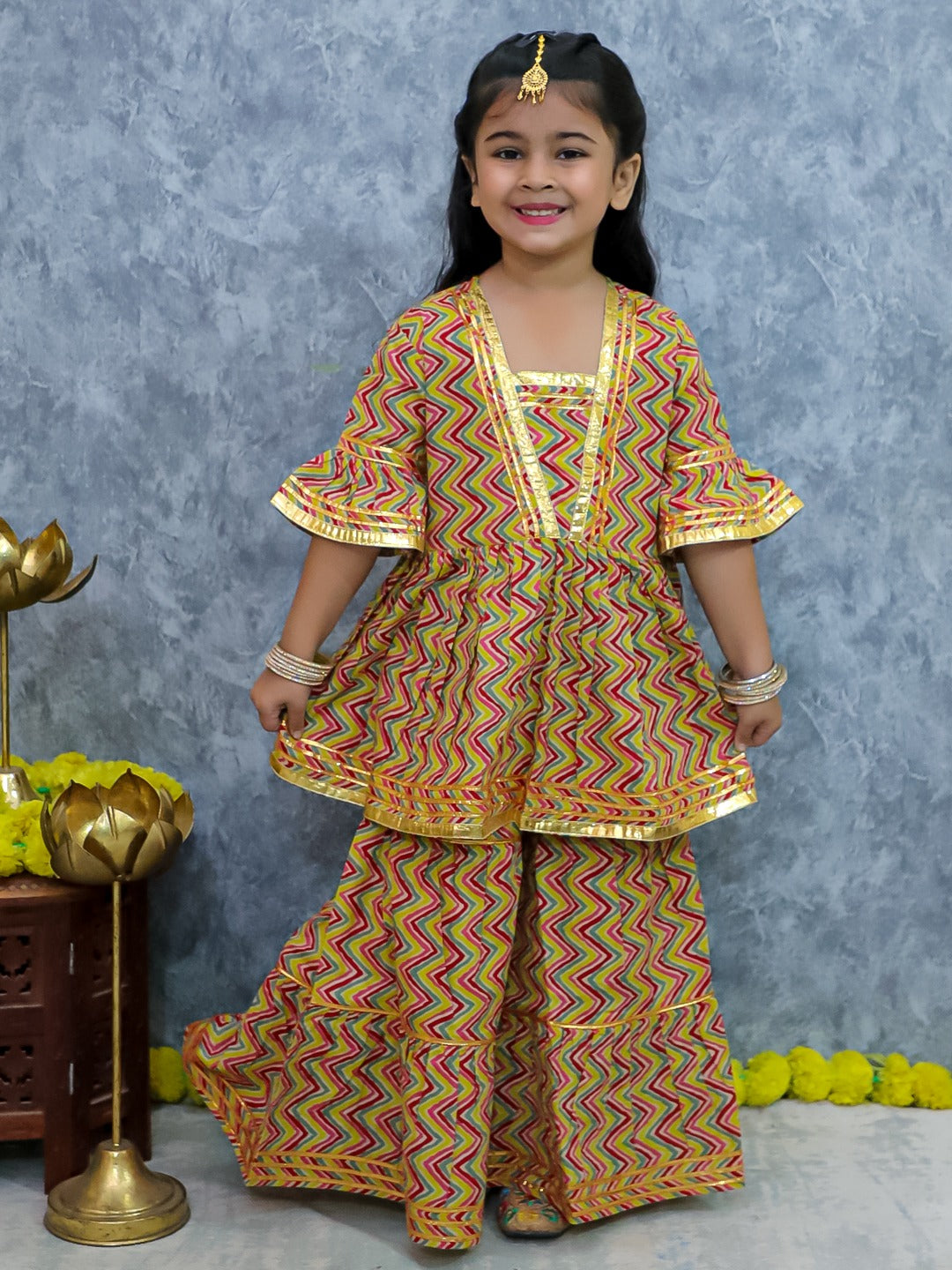 Unbind Girls Multicolor Zigzag Kurta Sharara Set | Festive Ethnic Wear