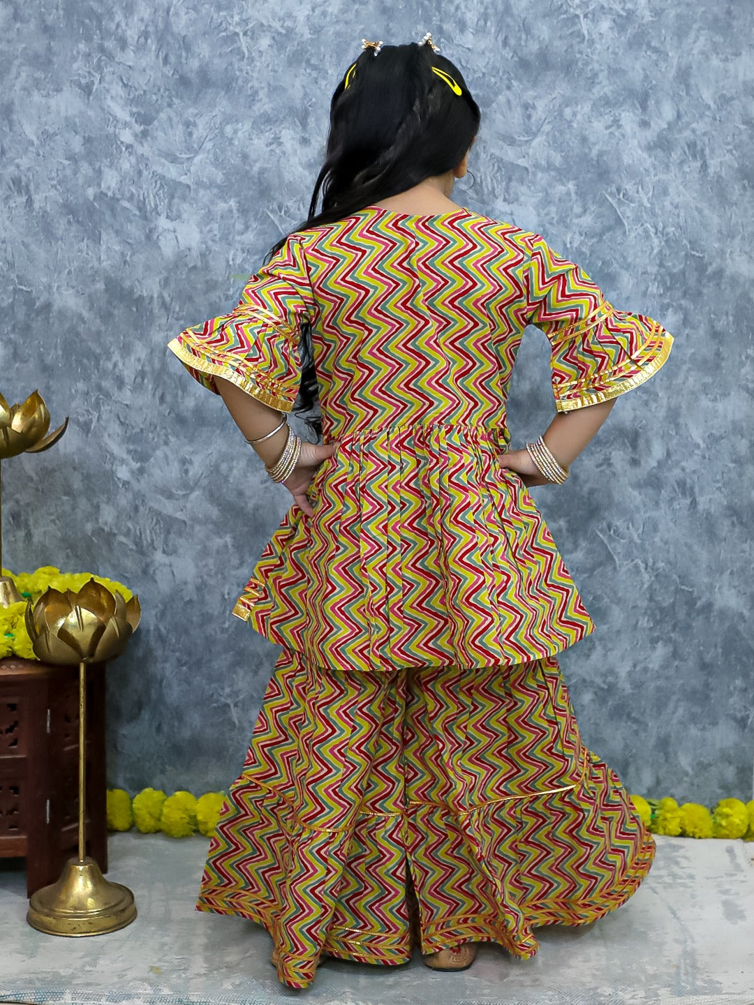 Unbind Girls Multicolor Zigzag Kurta Sharara Set | Festive Ethnic Wear